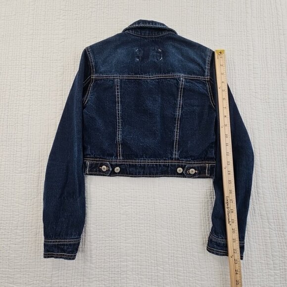 Rue21 Cropped Jean Jacket Women's Small Dark Wash EUC Long Sleeve Embellished - Picture 9 of 12